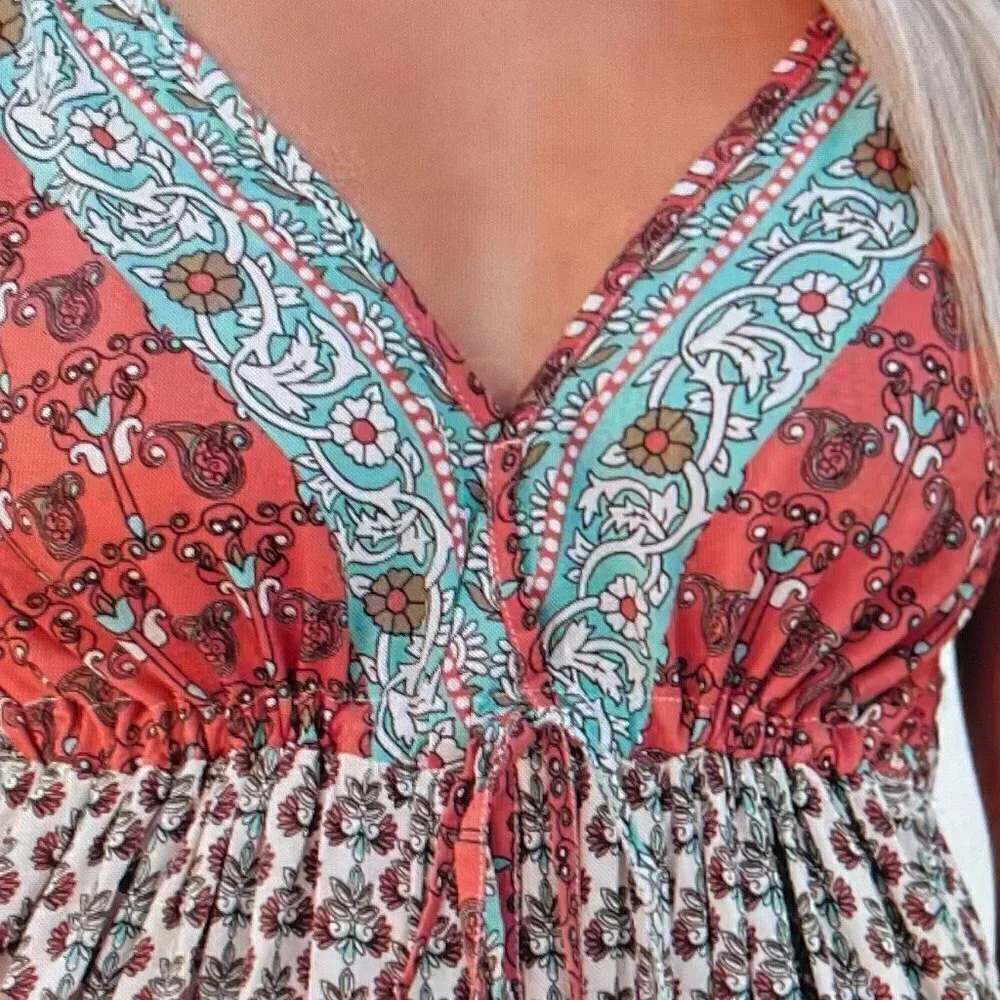 GWENDA PRINTED ADJUSTABLE TASSEL MAXI DRESS Size M - Picture 2 of 16